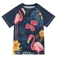 thumbnail image 1 of FORMRS Boys Rash Guard Short Sleeves Swim Shirt Quick Dry UPF 50+ Sun Protection, Sizes 3-12T, Red Floral Flamingo, 1 of 6