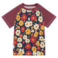thumbnail image 1 of FORMRS Boys Rash Guard Short Sleeves Swim Shirt Quick Dry UPF 50+ Sun Protection, Sizes 3-12T, Red Floral, 1 of 6
