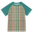 thumbnail image 1 of FORMRS Boys Rash Guard Short Sleeves Swim Shirt Quick Dry UPF 50+ Sun Protection, Sizes 3-12T, Red Green Tartan Pattern, 1 of 6