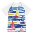 thumbnail image 1 of FORMRS Boys Rash Guard Short Sleeves Swim Shirt Quick Dry UPF 50+ Sun Protection, Sizes 3-12T, Red Hand Drawn Sailboats, 1 of 6