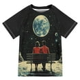 thumbnail image 1 of FORMRS Boys Rash Guard with Short Sleeves UPF 50+ Swim Shirts Sizes 3-12T, Red Sitting on The Moon, 1 of 6