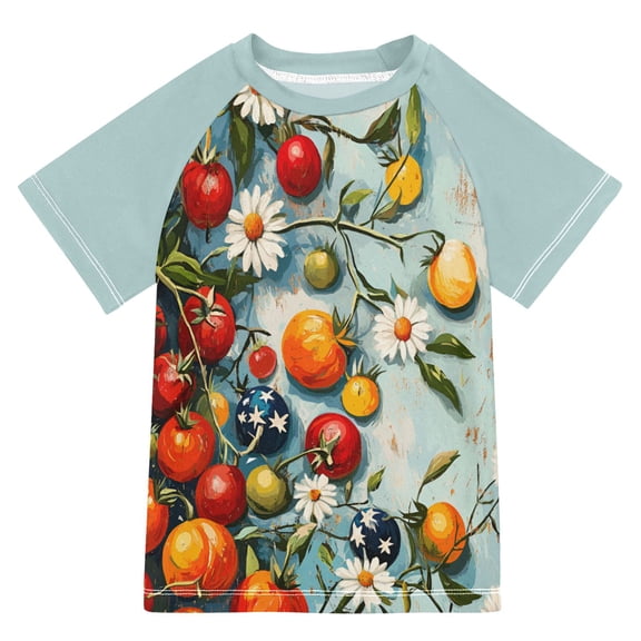FORMRS Boys Rash Guard with Short Sleeves UPF 50 Swim Shirts Sizes 3-12T, Red Tomatoes