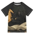 thumbnail image 1 of FORMRS Boys Rash Guard Short Sleeves Swim Shirt Quick Dry UPF 50+ Sun Protection, Sizes 3-12T, Retro Halloween Cat, 1 of 6