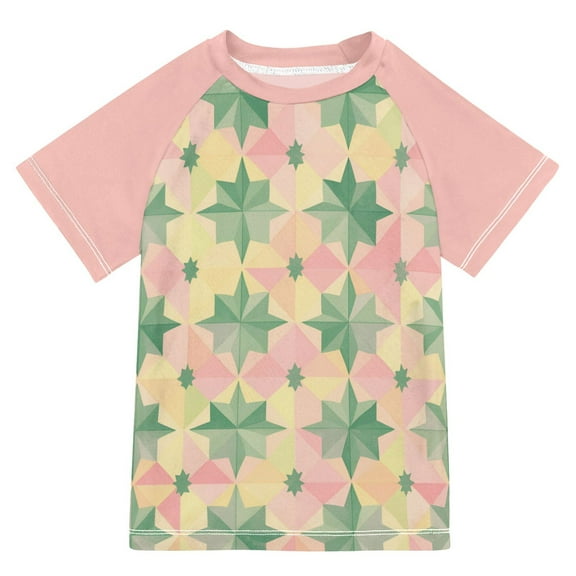 FORMRS Boys Rash Guard with Short Sleeves UPF 50  Swim Shirts Sizes 3-12T, Retro Symmetrical Stars