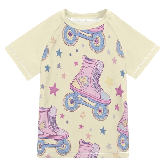 FORMRS Boys Rash Guard with Short Sleeves UPF 50  Swim Shirts Sizes 3-12T, Roller Disco