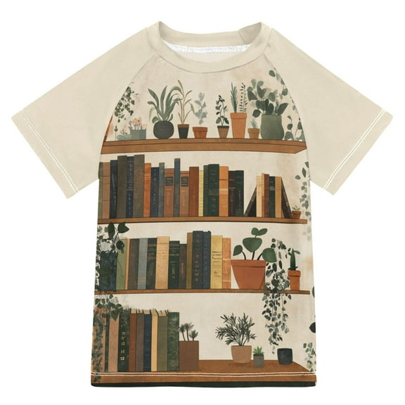 FORMRS Boys Rash Guard with Short Sleeves UPF 50  Swim Shirts Sizes 3-12T, Shelf Plants