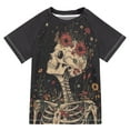 thumbnail image 1 of FORMRS Boys Rash Guard Short Sleeves Swim Shirt Quick Dry UPF 50+ Sun Protection, Sizes 3-12T, Skeleton with Flowers Pattern, 1 of 6