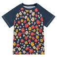 thumbnail image 1 of FORMRS Boys Rash Guard Short Sleeves Swim Shirt Quick Dry UPF 50+ Sun Protection, Sizes 3-12T, Small Colorful Flower, 1 of 6