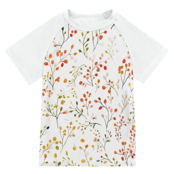 FORMRS Boys Rash Guard with Short Sleeves UPF 50  Swim Shirts Sizes 3-12T, Small Floral Pattern