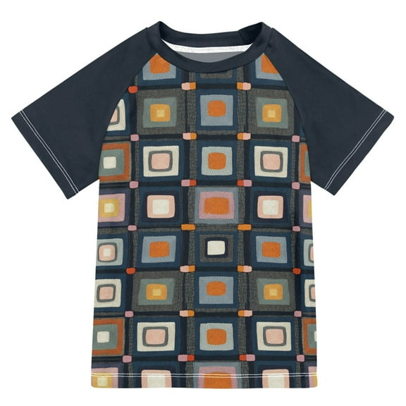 FORMRS Boys Rash Guard with Short Sleeves UPF 50  Swim Shirts Sizes 3-12T, Square Harmony
