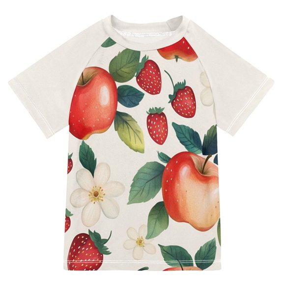 FORMRS Boys Rash Guard with Short Sleeves UPF 50  Swim Shirts Sizes 3-12T, Strawberry Pattern