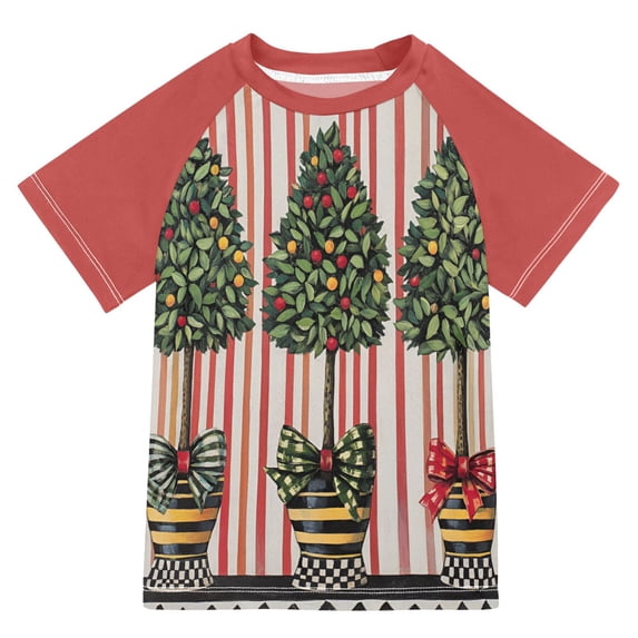 FORMRS Boys Rash Guard with Short Sleeves UPF 50+ Swim Shirts Sizes 3-12T, Stripes Trees
