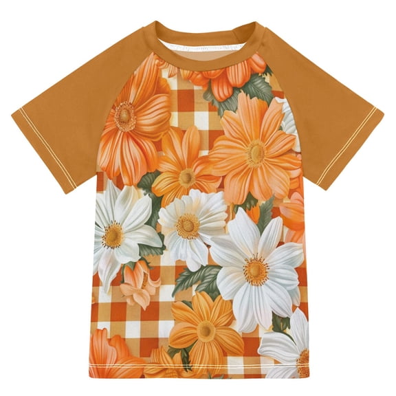 FORMRS Boys Rash Guard with Short Sleeves UPF 50 Swim Shirts Sizes 3-12T, Sunny Floral