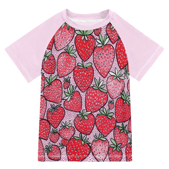 FORMRS Boys Rash Guard with Short Sleeves UPF 50  Swim Shirts Sizes 3-12T, Sweet Strawberry