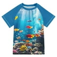 thumbnail image 1 of FORMRS Boys Rash Guard Short Sleeves Swim Shirt Quick Dry UPF 50+ Sun Protection, Sizes 3-12T, Underwater Fish, 1 of 6
