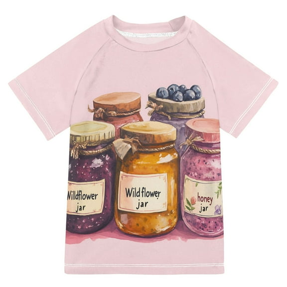 FORMRS Boys Rash Guard with Short Sleeves UPF 50+ Swim Shirts Sizes 3-12T, Watercolor Jam