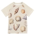 thumbnail image 1 of FORMRS Boys Rash Guard Short Sleeves Swim Shirt Quick Dry UPF 50+ Sun Protection, Sizes 3-12T, Watercolor Seashells, 1 of 6