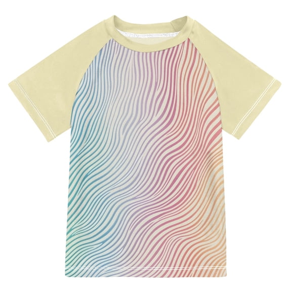 FORMRS Boys Rash Guard Short Sleeves Swim Shirt Quick Dry UPF 50+ Sun Protection, Sizes 3-12T, Wavy Striped