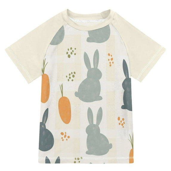 FORMRS Boys Rash Guard with Short Sleeves UPF 50+ Swim Shirts Sizes 3-12T, Whimsical Rabbits