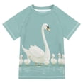 thumbnail image 1 of FORMRS Boys Rash Guard Short Sleeves Swim Shirt Quick Dry UPF 50+ Sun Protection, Sizes 3-12T, White Cartoon Swan, 1 of 6