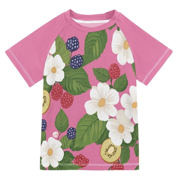 FORMRS Boys Rash Guard with Short Sleeves UPF 50  Swim Shirts Sizes 3-12T, White Flowers