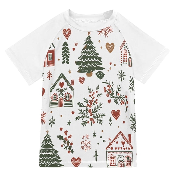 FORMRS Boys Rash Guard with Short Sleeves UPF 50 Swim Shirts Sizes 3-12T, White Nordic Christmas House