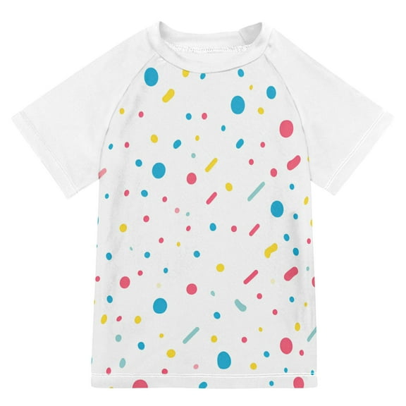 FORMRS Boys Rash Guard with Short Sleeves UPF 50 Swim Shirts Sizes 3-12T, White Retro Pattern