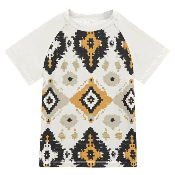 FORMRS Boys Rash Guard with Short Sleeves UPF 50+ Swim Shirts Sizes 3-12T, White and Black