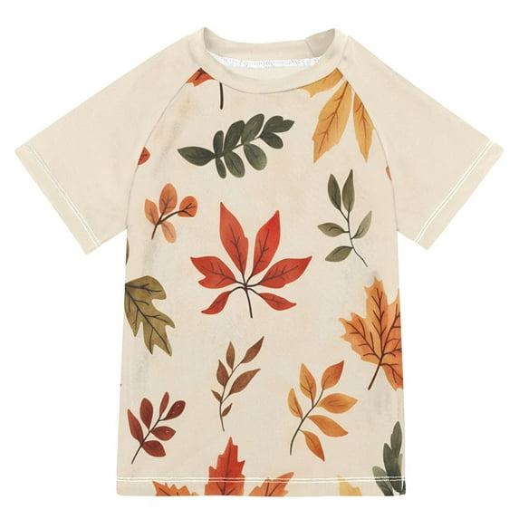 FORMRS Boys Rash Guard with Short Sleeves UPF 50+ Swim Shirts Sizes 3-12T, Yellow Autumn Leaves
