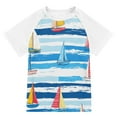 thumbnail image 1 of FORMRS Boys Rash Guard with Short Sleeves UPF 50+ Swim Shirts Sizes 3-12T, Yellow Sailboats, 1 of 6