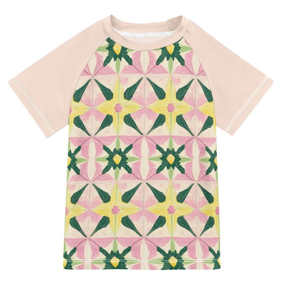 FORMRS Boys Rash Guard with Short Sleeves UPF 50 Swim Shirts Sizes 3-12T, Yellow Symmetrical Stars