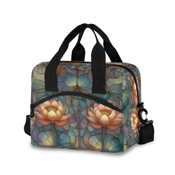 FORMRS Reusable Lunch Bag for Work School Leakproof Insulated Cooler with Adjustable Shoulder Strap, Abstract Water Lilies Pattern