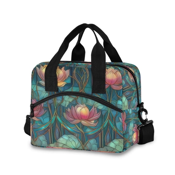 FORMRS Reusable Lunch Bag for Work School Leakproof Insulated Cooler with Adjustable Shoulder Strap, Art Water Lilies Pattern
