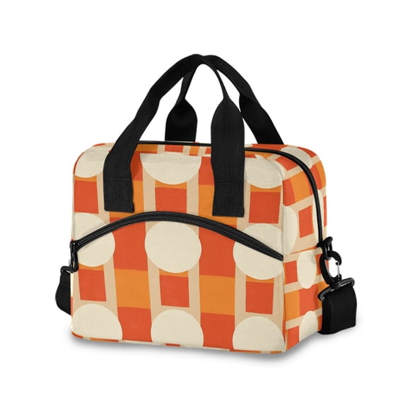 FORMRS Reusable Lunch Bag for Work School Leakproof Insulated Cooler with Adjustable Shoulder Strap, Beige Geometric Circles