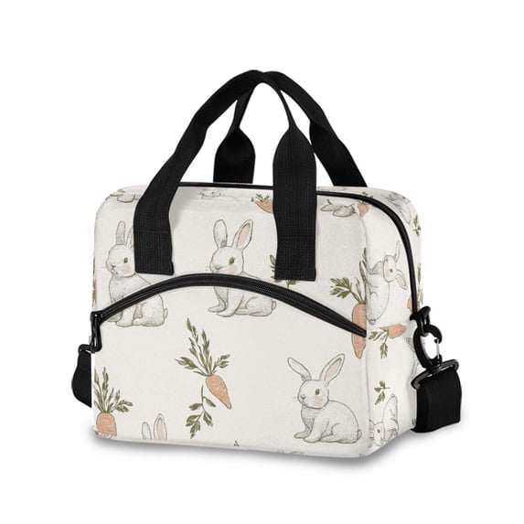 FORMRS Reusable Lunch Bag for Work School Leakproof Insulated Cooler with Adjustable Shoulder Strap, Beige Rabbits and Carrots