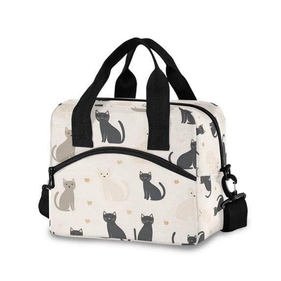 FORMRS Reusable Lunch Bag for Work School Leakproof Insulated Cooler with Adjustable Shoulder Strap, Black Cute Cats