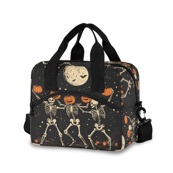FORMRS Reusable Lunch Bag for Work School Leakproof Insulated Cooler with Adjustable Shoulder Strap, Black Halloween Dancing Skeleton