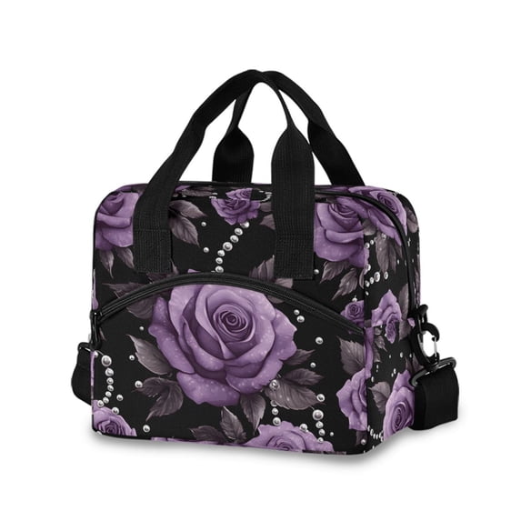 FORMRS Reusable Lunch Bag for Work School Leakproof Insulated Cooler with Adjustable Shoulder Strap, Black Roses