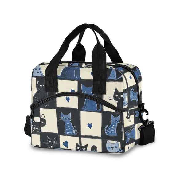 FORMRS Reusable Lunch Bag for Work School Leakproof Insulated Cooler with Adjustable Shoulder Strap, Black and Blue Cat