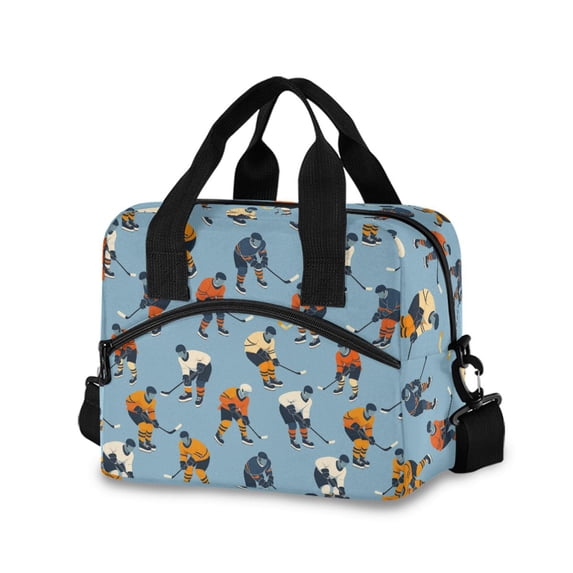 FORMRS Reusable Lunch Bag for Work School Leakproof Insulated Cooler with Adjustable Shoulder Strap, Blue Hockey Pattern