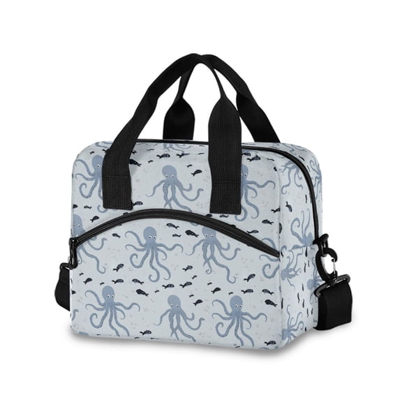 FORMRS Reusable Lunch Bag for Work School Leakproof Insulated Cooler with Adjustable Shoulder Strap, Blue Octopus Pattern