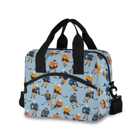 FORMRS Reusable Lunch Bag for Work School Leakproof Insulated Cooler with Adjustable Shoulder Strap, Cartoon Hockey Pattern