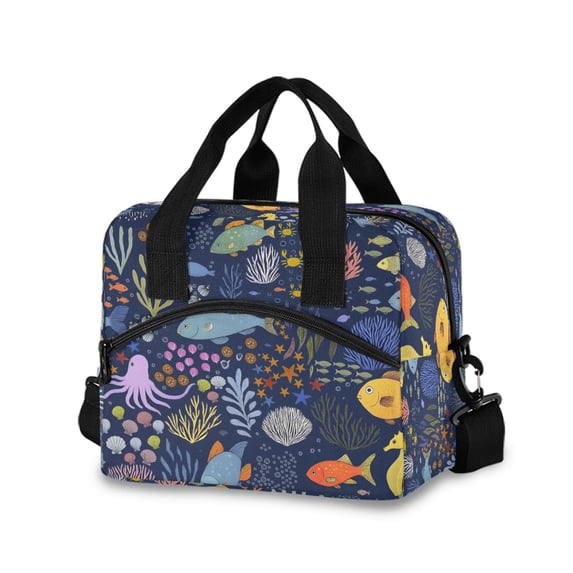 FORMRS Reusable Lunch Bag for Work School Leakproof Insulated Cooler with Adjustable Shoulder Strap, Cartoon Ocean Pattern
