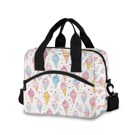 FORMRS Reusable Lunch Bag for Work School Leakproof Insulated Cooler with Adjustable Shoulder Strap, Colorful Ice Cream Pattern