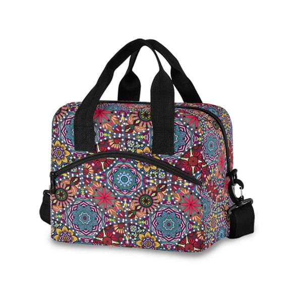 FORMRS Reusable Lunch Bag for Work School Leakproof Insulated Cooler with Adjustable Shoulder Strap, Colorful Mandala Pattern