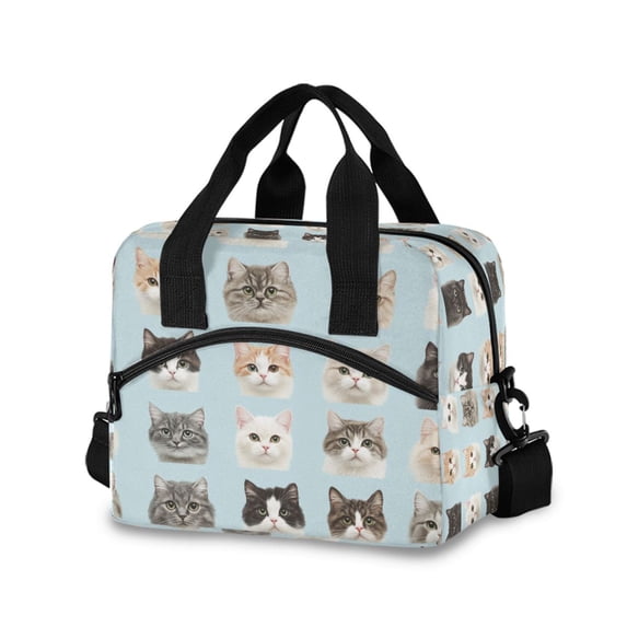 FORMRS Reusable Lunch Bag for Work School Leakproof Insulated Cooler with Adjustable Shoulder Strap, Cute Cat Faces