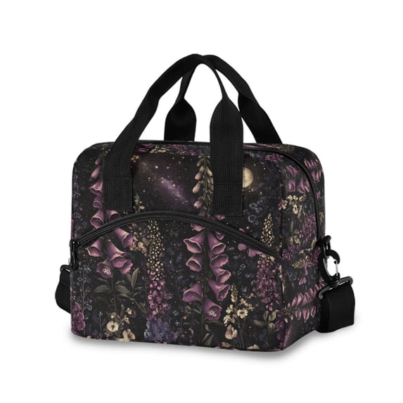 FORMRS Reusable Lunch Bag for Work School Leakproof Insulated Cooler with Adjustable Shoulder Strap, Dark Gothic Floral
