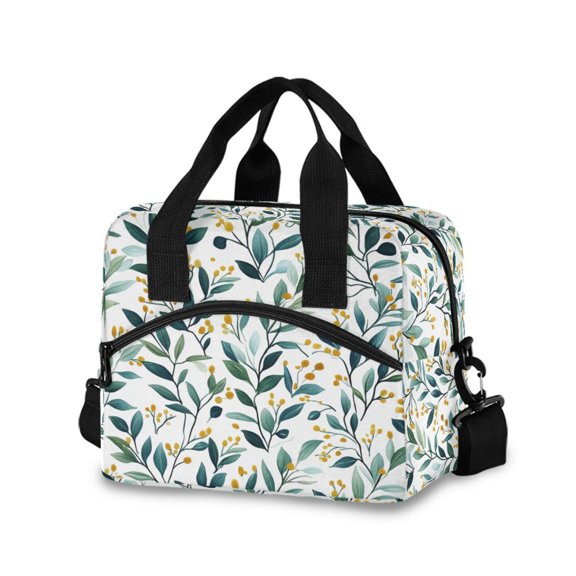 FORMRS Reusable Lunch Bag for Work School Leakproof Insulated Cooler with Adjustable Shoulder Strap, Darker Leafy Pattern