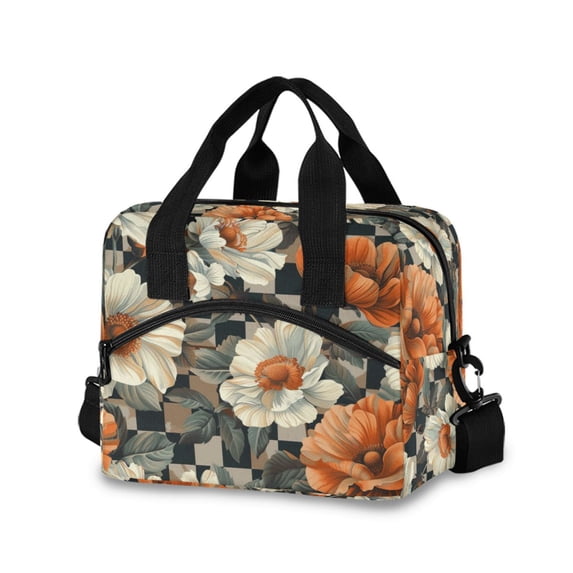 FORMRS Reusable Lunch Bag for Work School Leakproof Insulated Cooler with Adjustable Shoulder Strap, Gray Floral Pattern