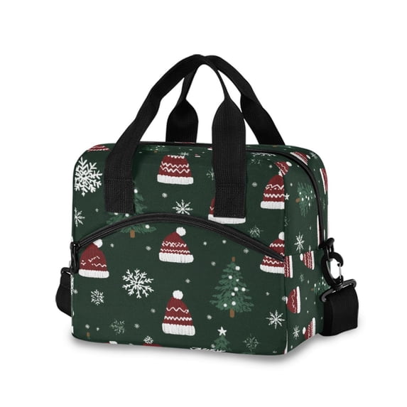 FORMRS Reusable Lunch Bag for Work School Leakproof Insulated Cooler with Adjustable Shoulder Strap, Green Christmas Hats